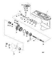 Корпус коробки передач, карданный вал - 1.64:1 передаточное число 2-Х ТАКТНОГО ПЛМ MERCURY 55 Серийный номер от 0G760300 до 0T979999