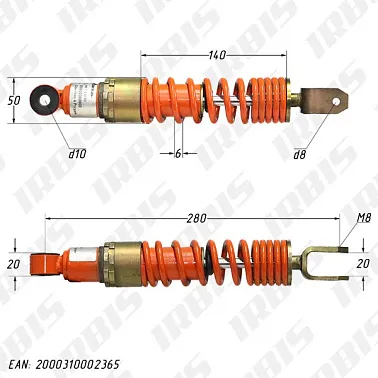 Амортизатор задний (L-280mm,D-10mm,M8) БТ (RUS); SUZUKI